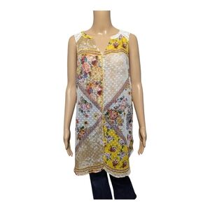 Anthropologie Fig and Flower Yellow Sheer Tunic M